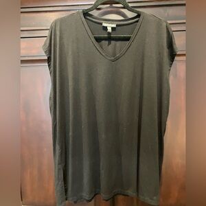 Eileen Fisher oversized Cap Sleeve Black V-Neck Women's Top